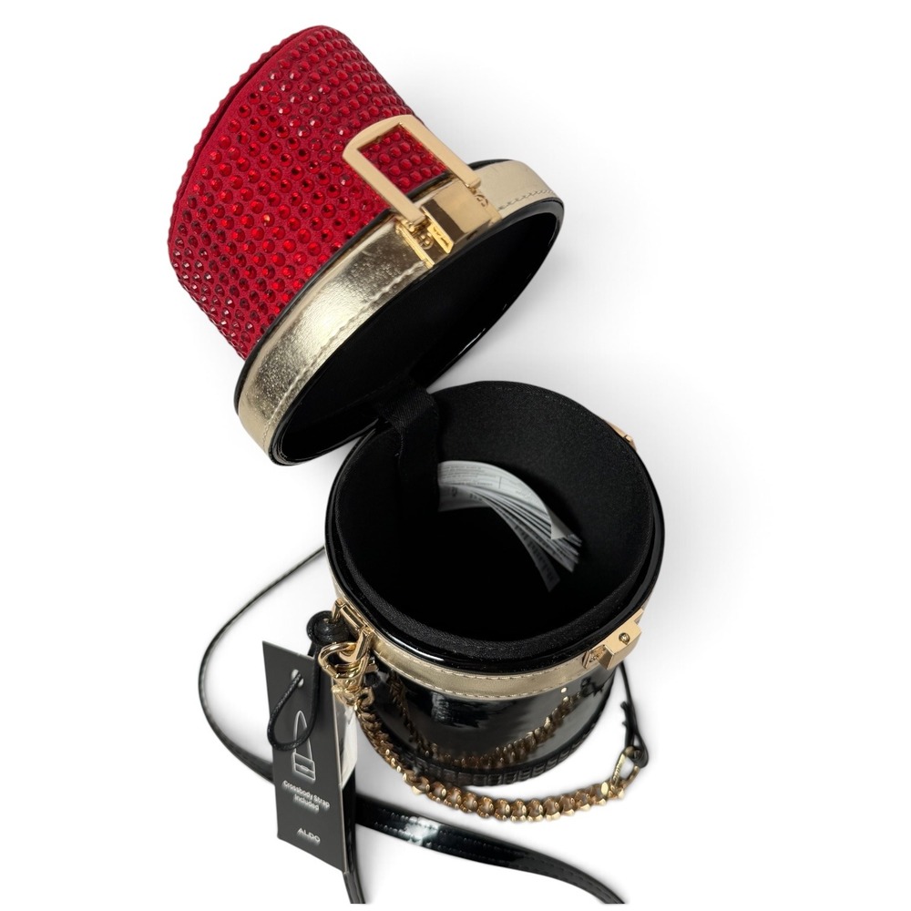 Aldo Viradia Lipstick Novelty Crossbody Bag Red Rhinestone Black Gold NWT - Picture 4 of 12